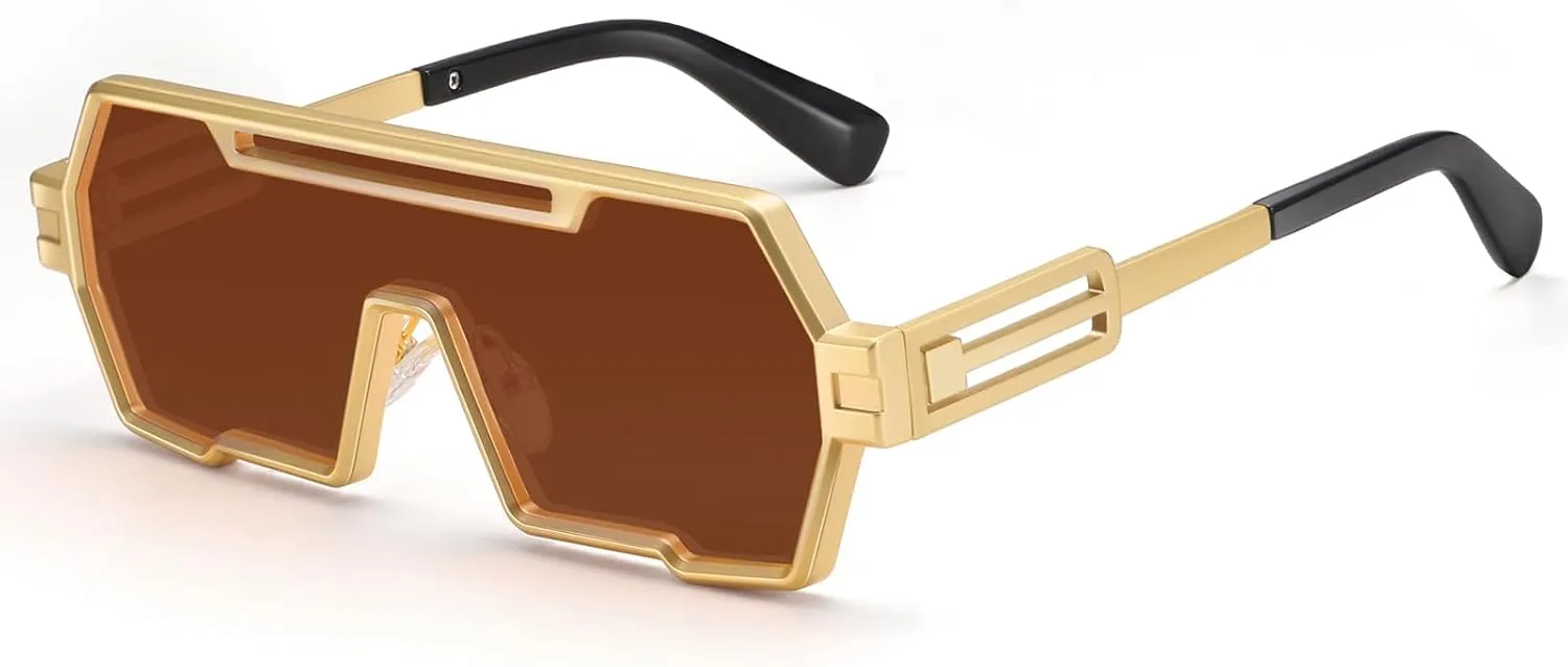 Dollger Retro Steampunk Sunglasses Men Trendy One Piece Irregular Metal Sunglasses