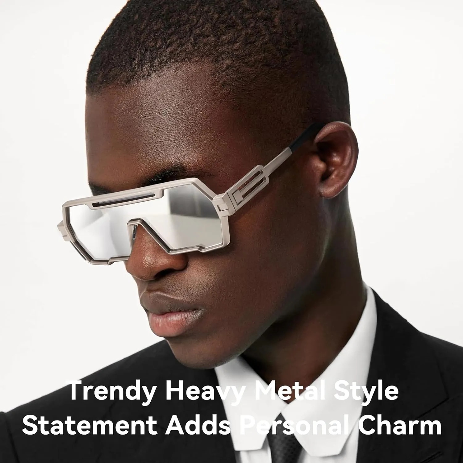 Dollger Retro Steampunk Sunglasses Men Trendy One Piece Irregular Metal Sunglasses
