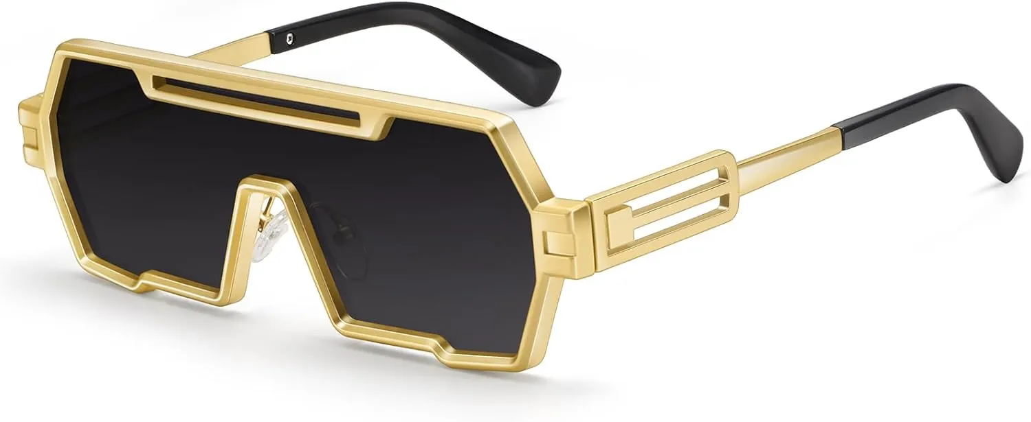 Dollger Retro Steampunk Sunglasses Men Trendy One Piece Irregular Metal Sunglasses