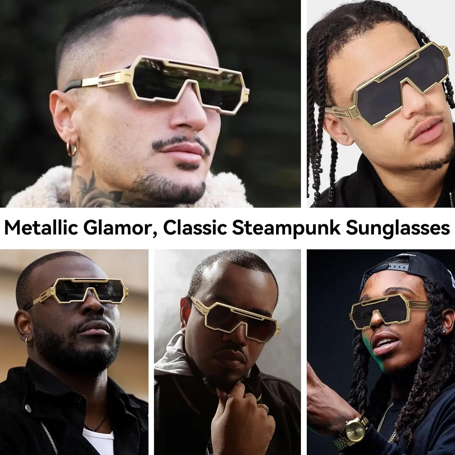 Dollger Retro Steampunk Sunglasses Men Trendy One Piece Irregular Metal Sunglasses
