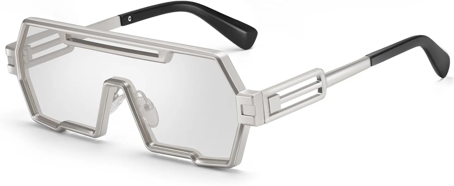 Dollger Retro Steampunk Sunglasses Men Trendy One Piece Irregular Metal Sunglasses