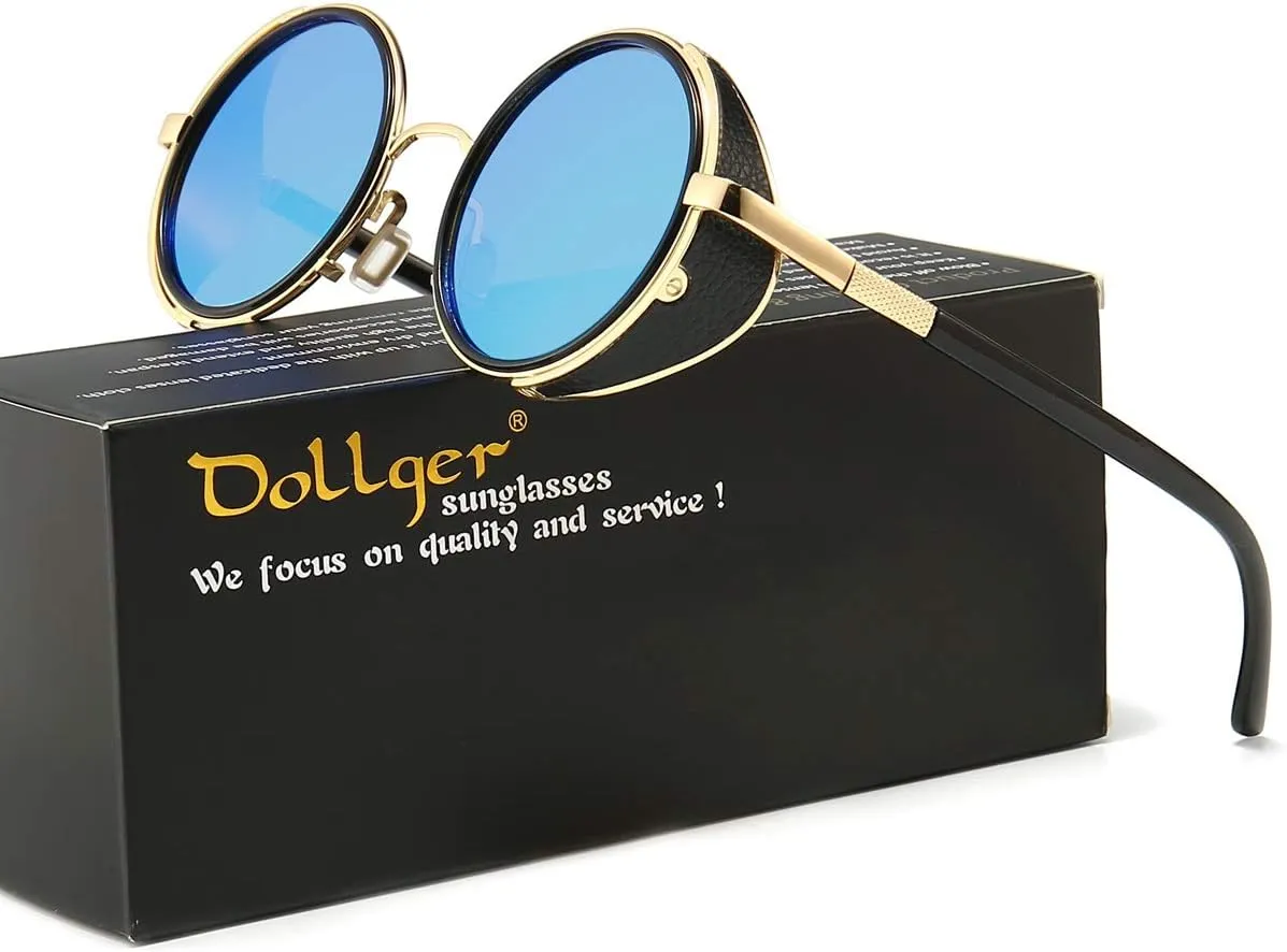 Dollger Steampunk Vintage Retro Round Sunglasses Metal Circle Frame
