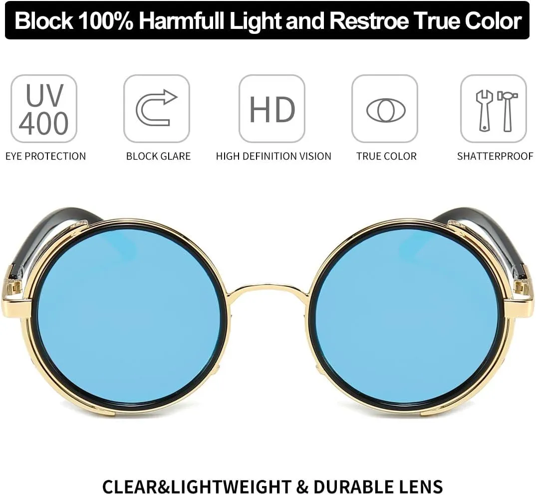 Dollger Steampunk Vintage Retro Round Sunglasses Metal Circle Frame