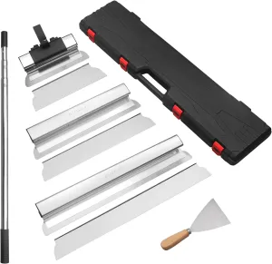 Drywall Skimming Blade Set 12", 22" & 32" Drywall Tools with 35"- 81" Stainless Steel Extended Handle Ergonomic Aluminum Grip Extruded Aluminum blade 0.35mm blade×3 0.5mm replacement blade×3