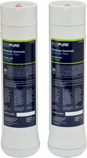 EcoPure ECOROF Reverse Osmosis Under Sink Replacement Water Filter(Fits ONLY - EcoPure ECOP30 Reverse Osmosis System and Kenmore Reverse Osmosis Systems 42-38156 & 42-38556 ) 6-Month Life (Pack of 2)