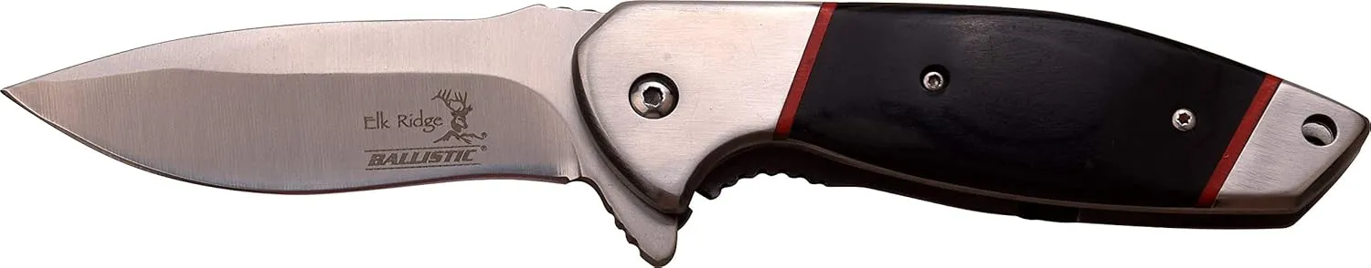 Elk Ridge ER-A163BW-MC ER-A163BW 4mm Satin Blade Folder Black Pakkawood Handle Red Line Insert, 4.5"