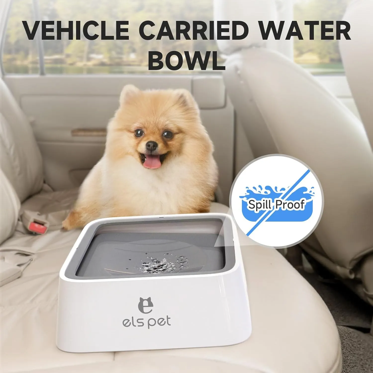 ELS PET No Spill Slow Water Feeder - Large Capacity 70oz/2L Travel Bowl for Dogs & Cats (Grey)