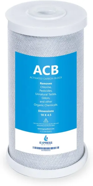 Express Water – Water Filter Activated Carbon Block Replacement Filter – ACB Large Capacity Water Filter – Whole House Filtration – 5 Micron Water Filter – 4.5” x 10” inch…