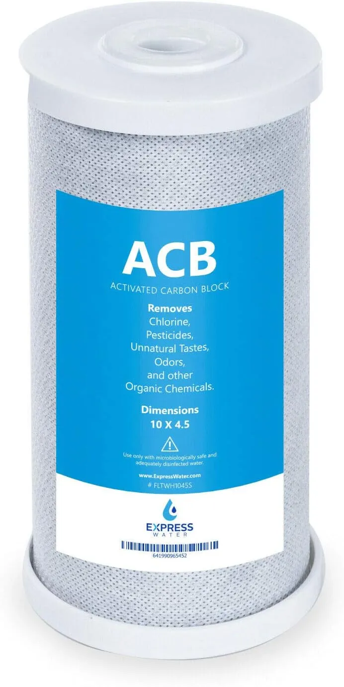 Express Water – Water Filter Activated Carbon Block Replacement Filter – ACB Large Capacity Water Filter – Whole House Filtration – 5 Micron Water Filter – 4.5” x 10” inch…