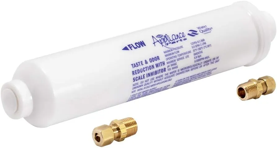 EZ-FLO 10 Inch Line Water Filter, Brass 1/4 Inch MIP x 7/16 Inch Compression Adapters, 1500 Gallon Capacity, 60458N