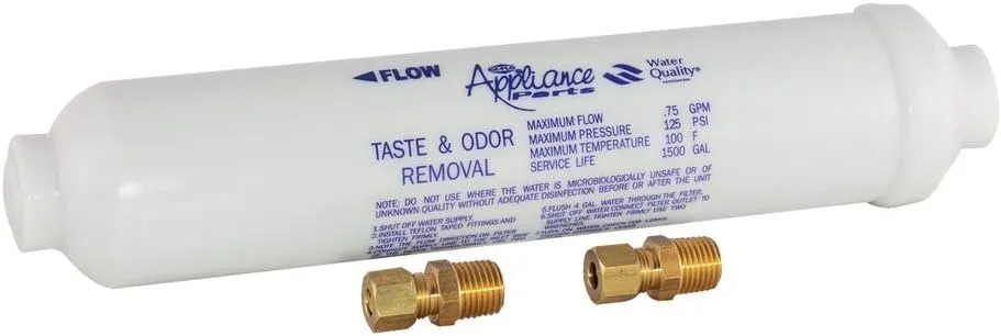 EZ-Flo 10 Inch Line Water Filter, Brass 1/4 Inch MIP x 7/16 Inch Compression Adapters, 1500 Gallon Capacity, 60461N