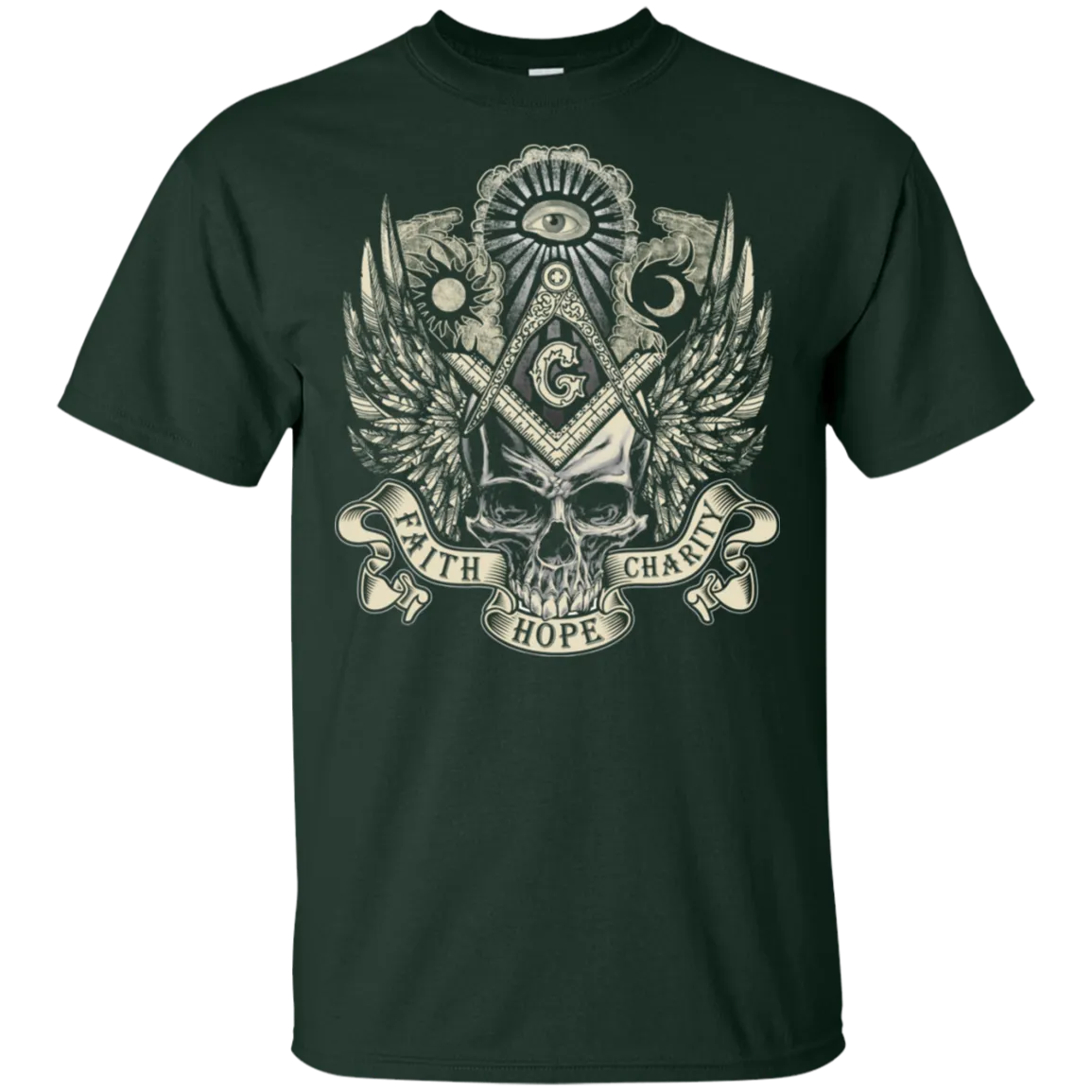 Faith Hope Charity Masonic Skull With Wings Freemason Square & Compass