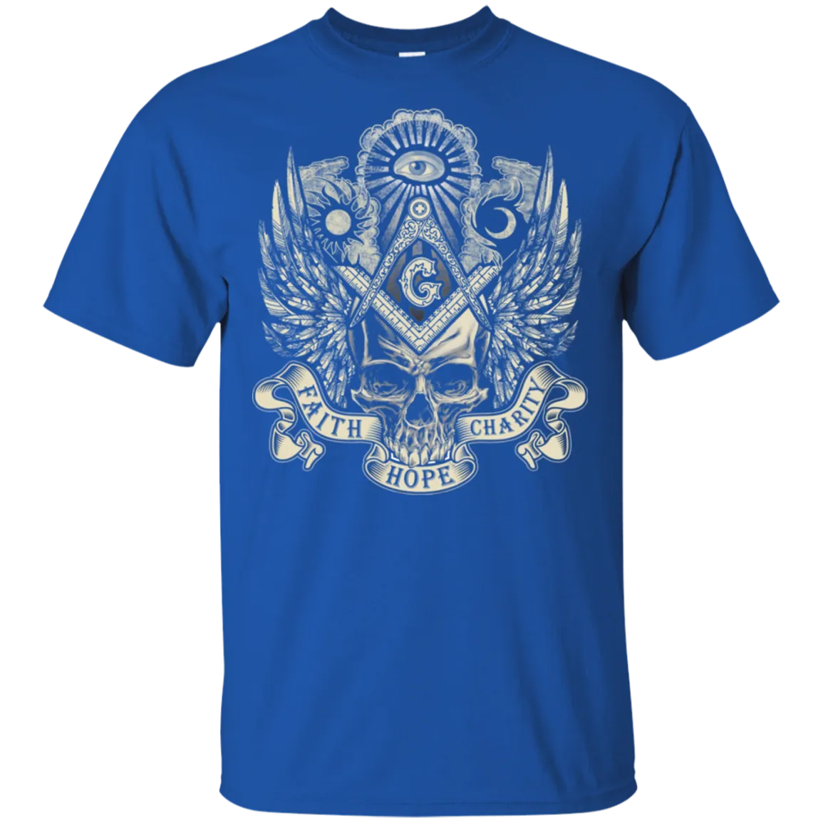 Faith Hope Charity Masonic Skull With Wings Freemason Square & Compass