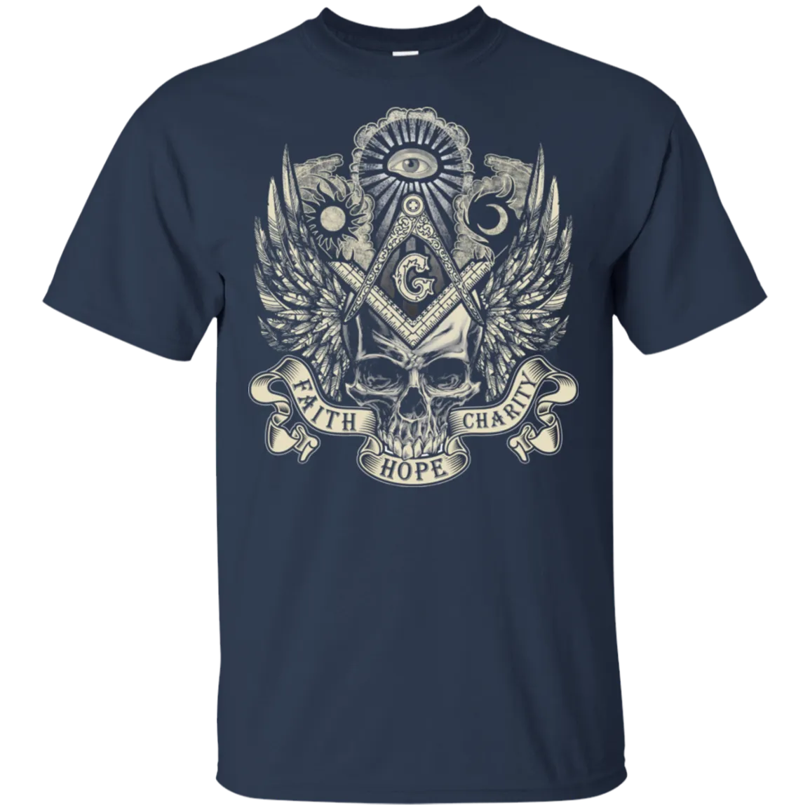 Faith Hope Charity Masonic Skull With Wings Freemason Square & Compass