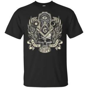 Faith Hope Charity Masonic Skull With Wings Freemason Square & Compass