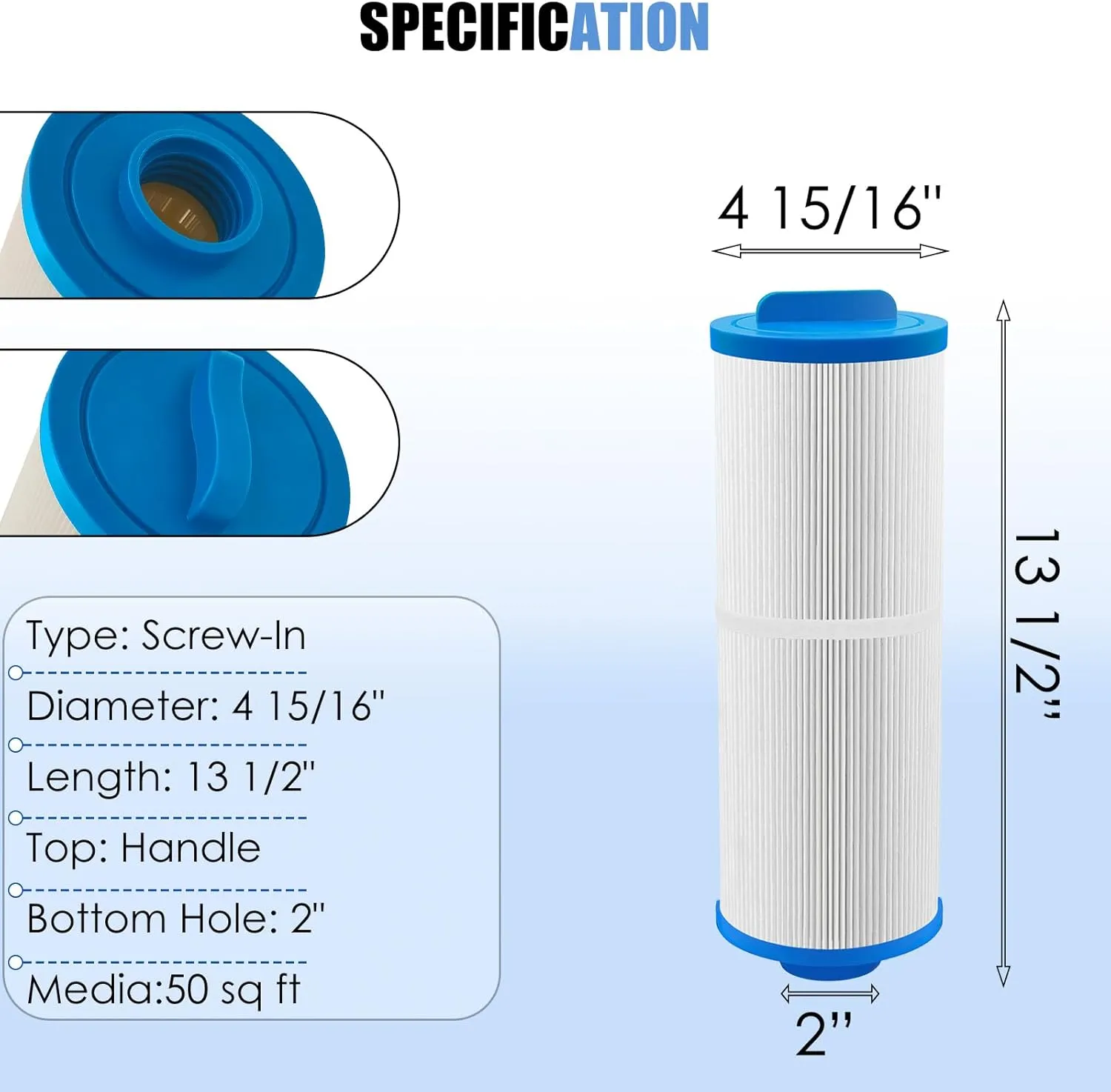 FIL50-5D13H15FCT-3 Spa Filter Replaces OEM FIL11100208/ Pleatco PWW50L / Waterway 817 4050, Teleweir 50/ Unicel 4CH 949/ Filbur FC-0172-1 Pack