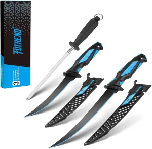 Fillet Knife Kit Combo, Fishing Knives and Honing Rod, Ultra-Sharp G4116 German Stainless Steel, Non-Slip Handle, Durable Storage Bag, Fishing Gifts for Men