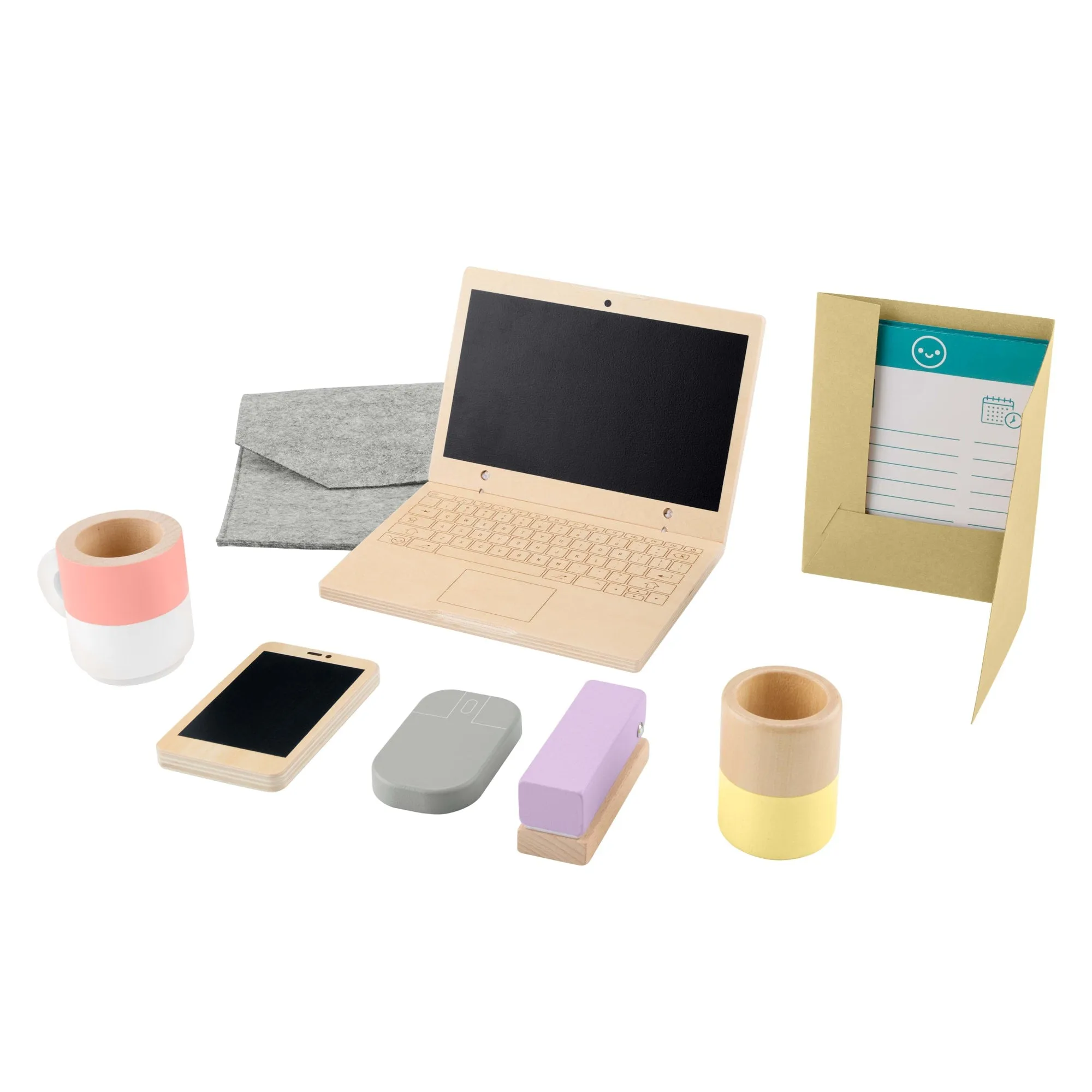 Fisher-Price-Coffret Télétravail En Bois-Lot De 9 Éléments De Bureau