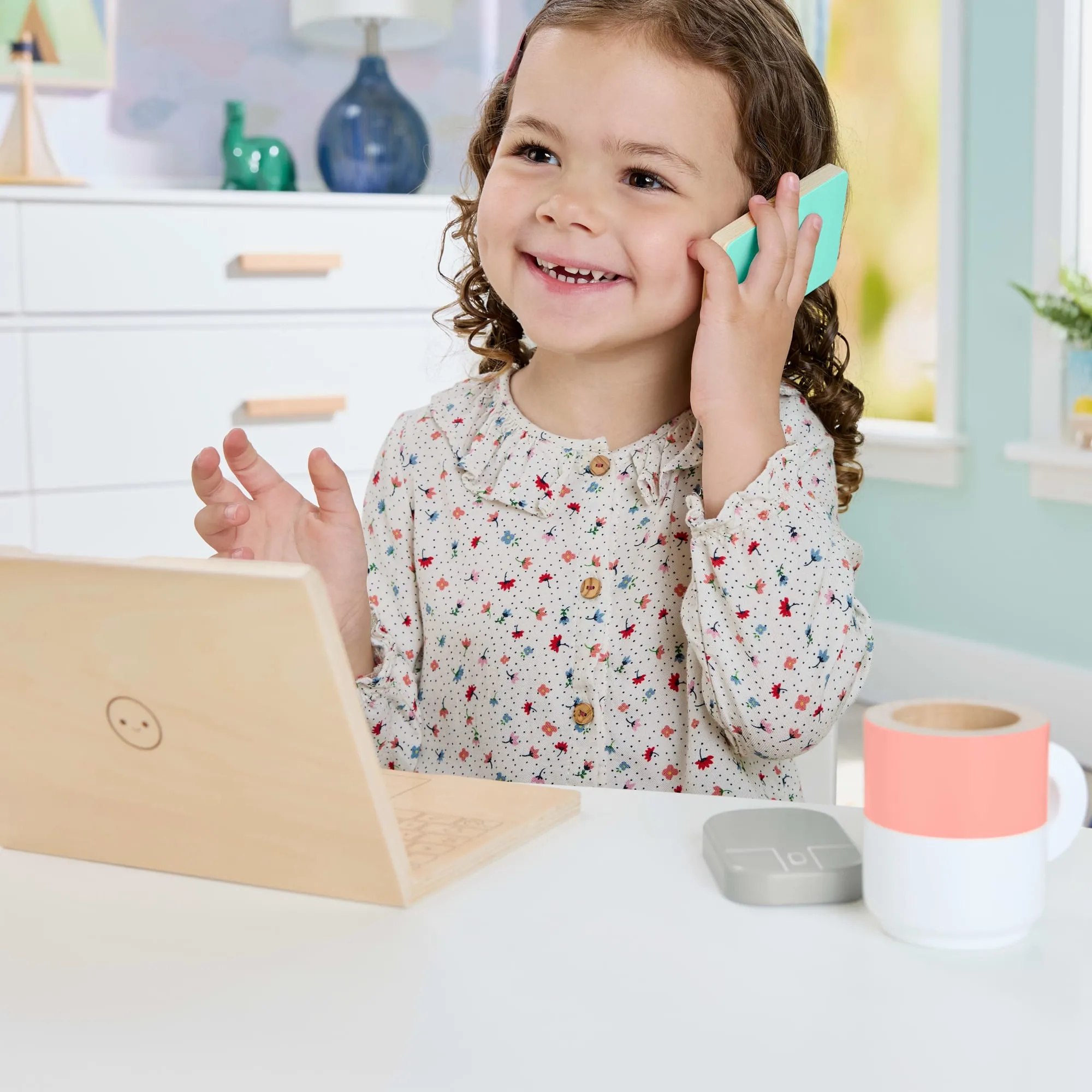 Fisher-Price-Coffret Télétravail En Bois-Lot De 9 Éléments De Bureau