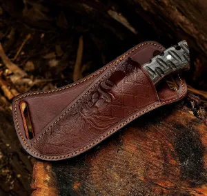 Fixed Blade Carbon Steel Hunting Knife with Leather Sheath, 8'' Full Tang Hunting Skinning and Camping Knife for Hiking and Survival (Black Wood)