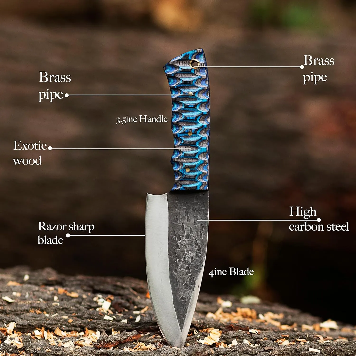 Fixed Blade Handmade 1095 Carbon Steel Bushcraft Knife, Pakka Wood Handle Designed for Hunting Camping and Survival / skinner knife / cowboy knives with pancake leather sheath /Cross Draw / EDC knife (blue pakka)