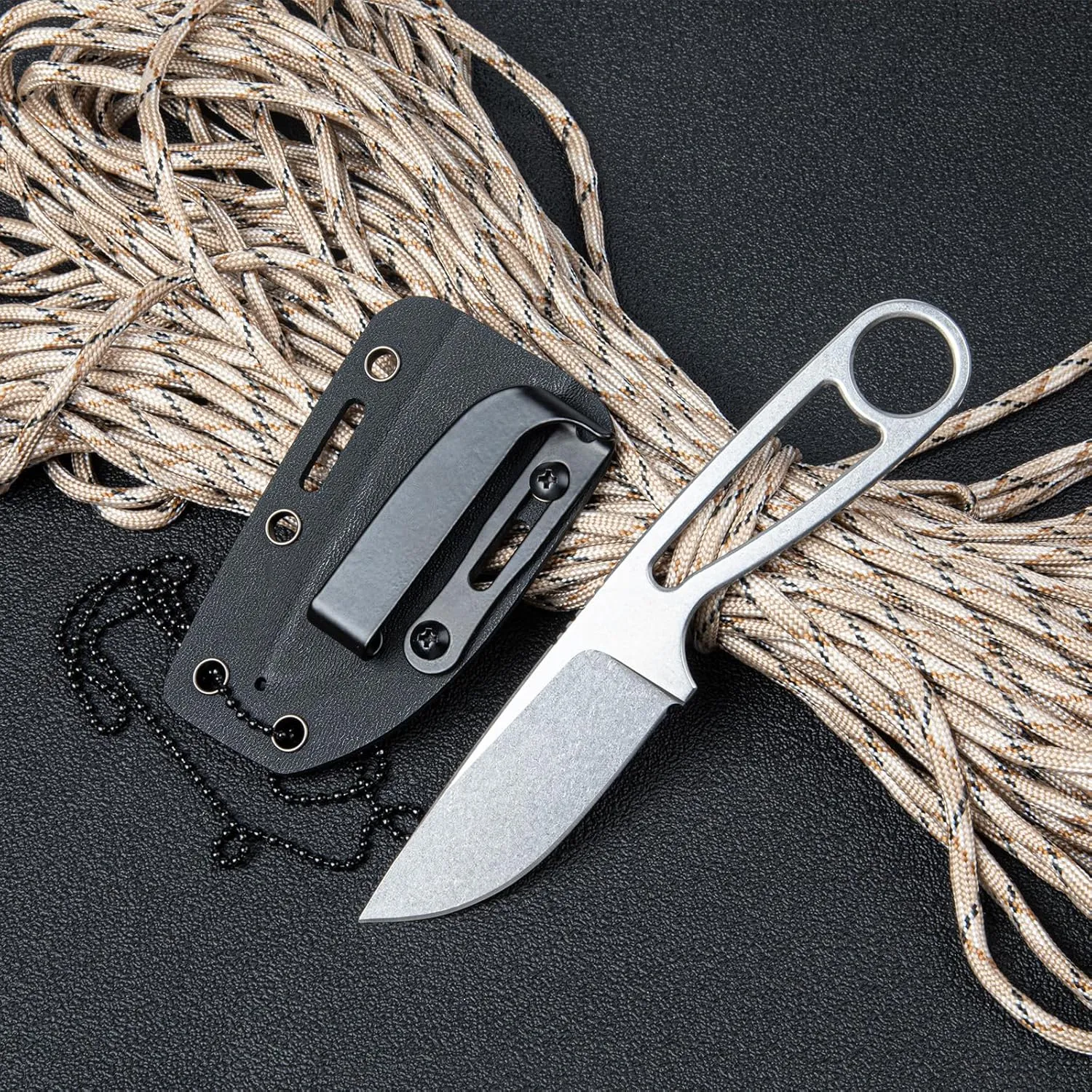 Fixed Blade Knife with Sheath, Pocket Fixed Blade Knife with Cord to Hang and Back Clip, Multi-Purpose Knives for Everyday Carrying, Father's Day knife