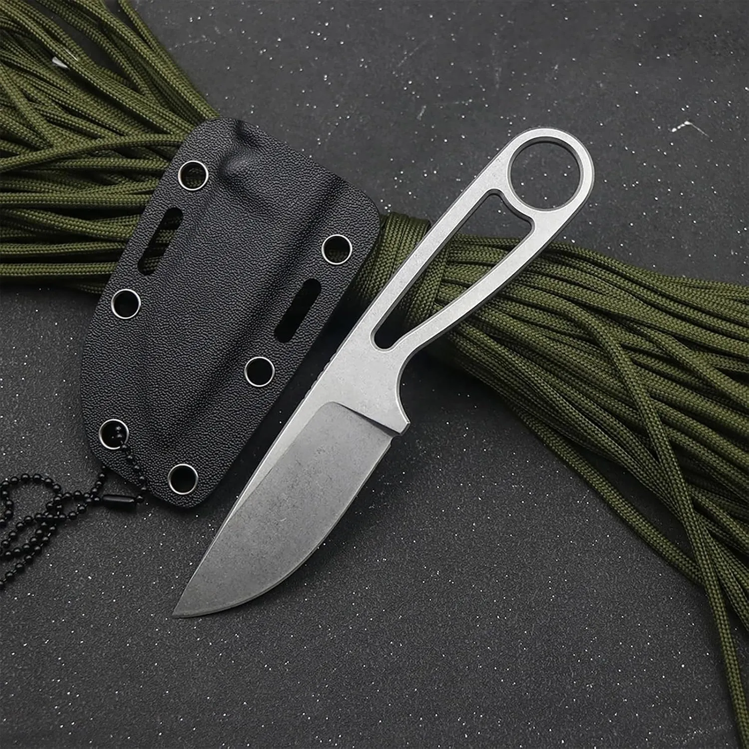 Fixed blade knife with sheath, with cord to hang around the neck, EDC Fixed Blade Knife,full tang knife with sheath,Multi-Purpose Knife for Everyday Carrying