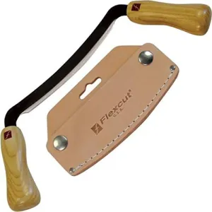 Flexcut Carving Tools 5-Inch Draw Knife KN16 | Ergonomic Ash Wood Handle | 1095 High Carbon Steel Blade | Includes Leather Sheath | Made in the U.S.A.