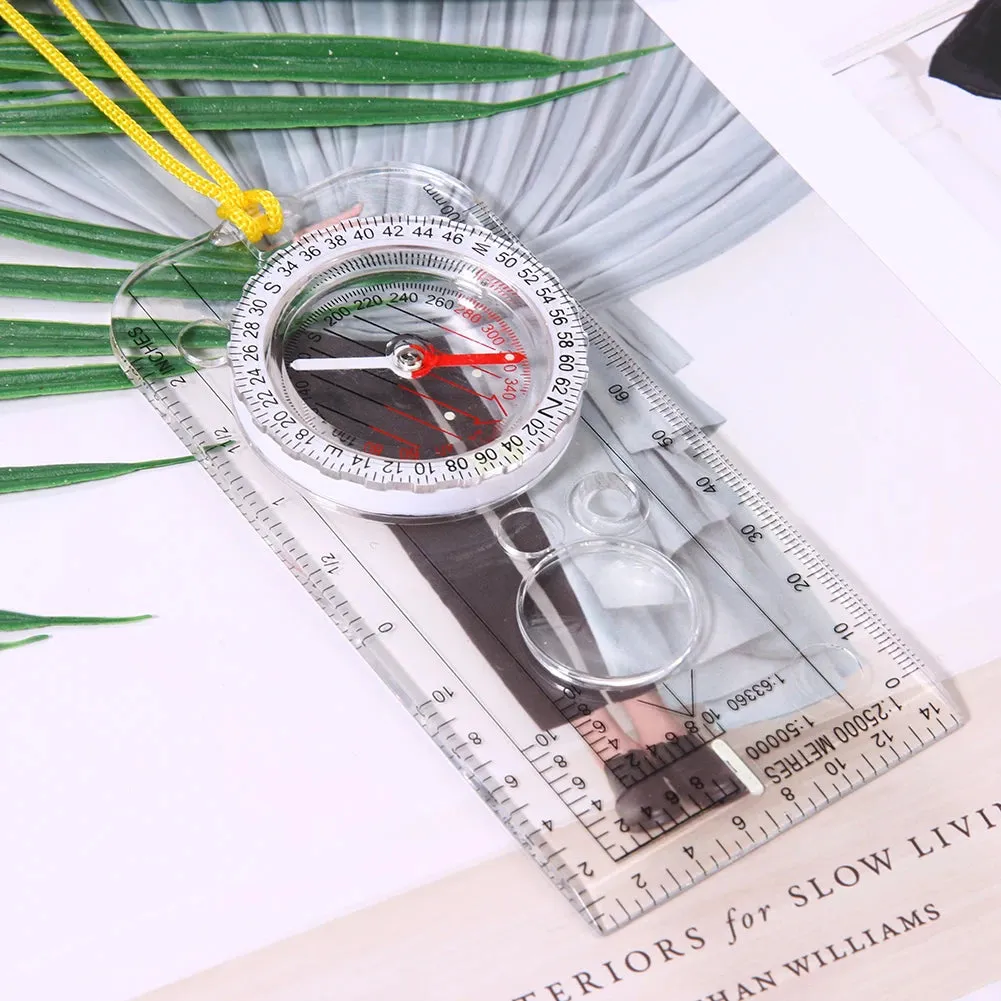 Flip Multifunctional Mirror Compass with Map Ruler – Compact Hiking & Camping Tool