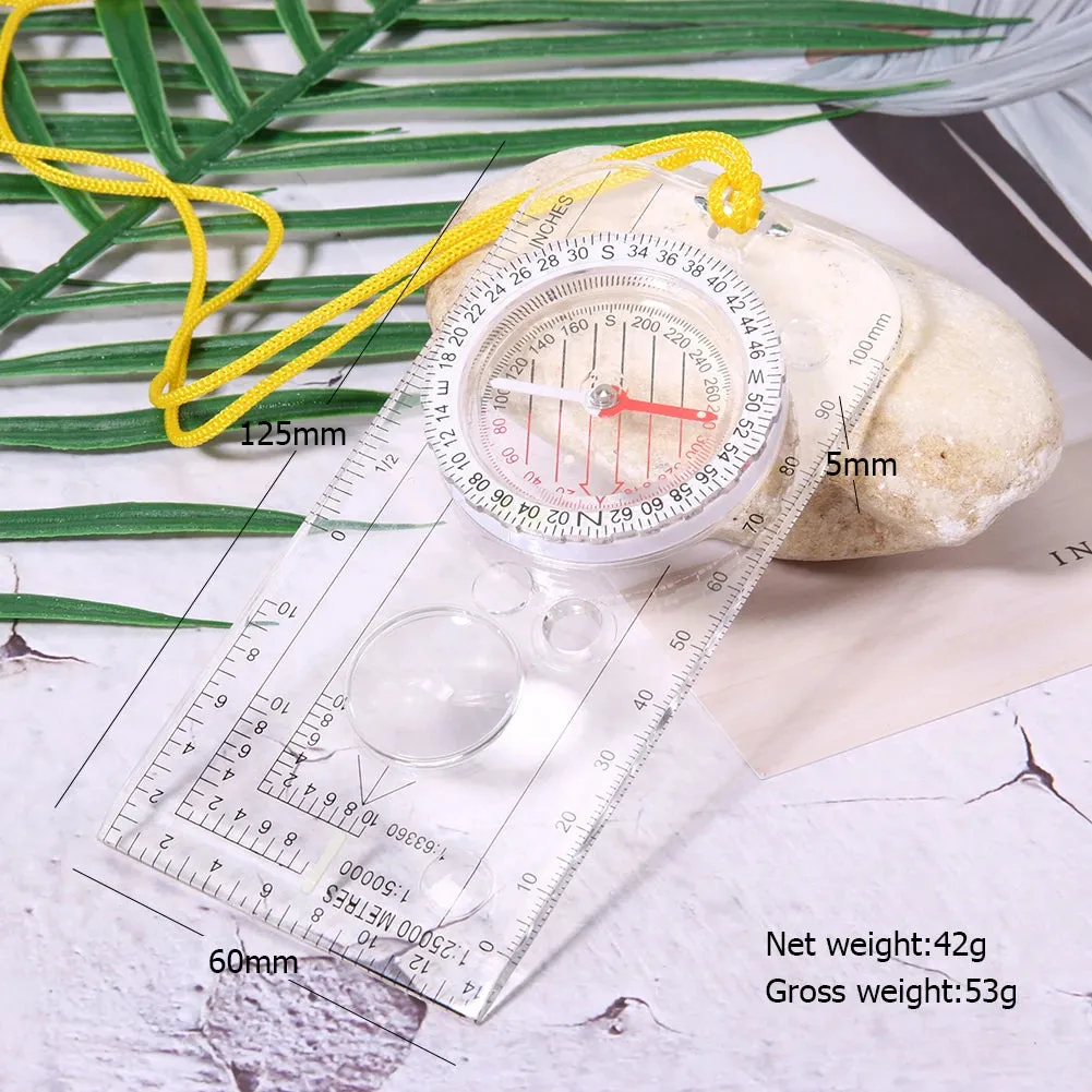 Flip Multifunctional Mirror Compass with Map Ruler – Compact Hiking & Camping Tool