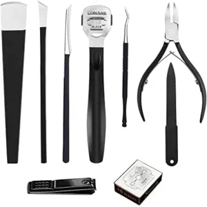 Foot Care Pedicure Callus Shaver Hard Skin Remover 10 Blades Ingrown Toenail Tools Kit, Ingrown Toenail Removal Correction Clippers, Professional Pedicure Tools (Black)…