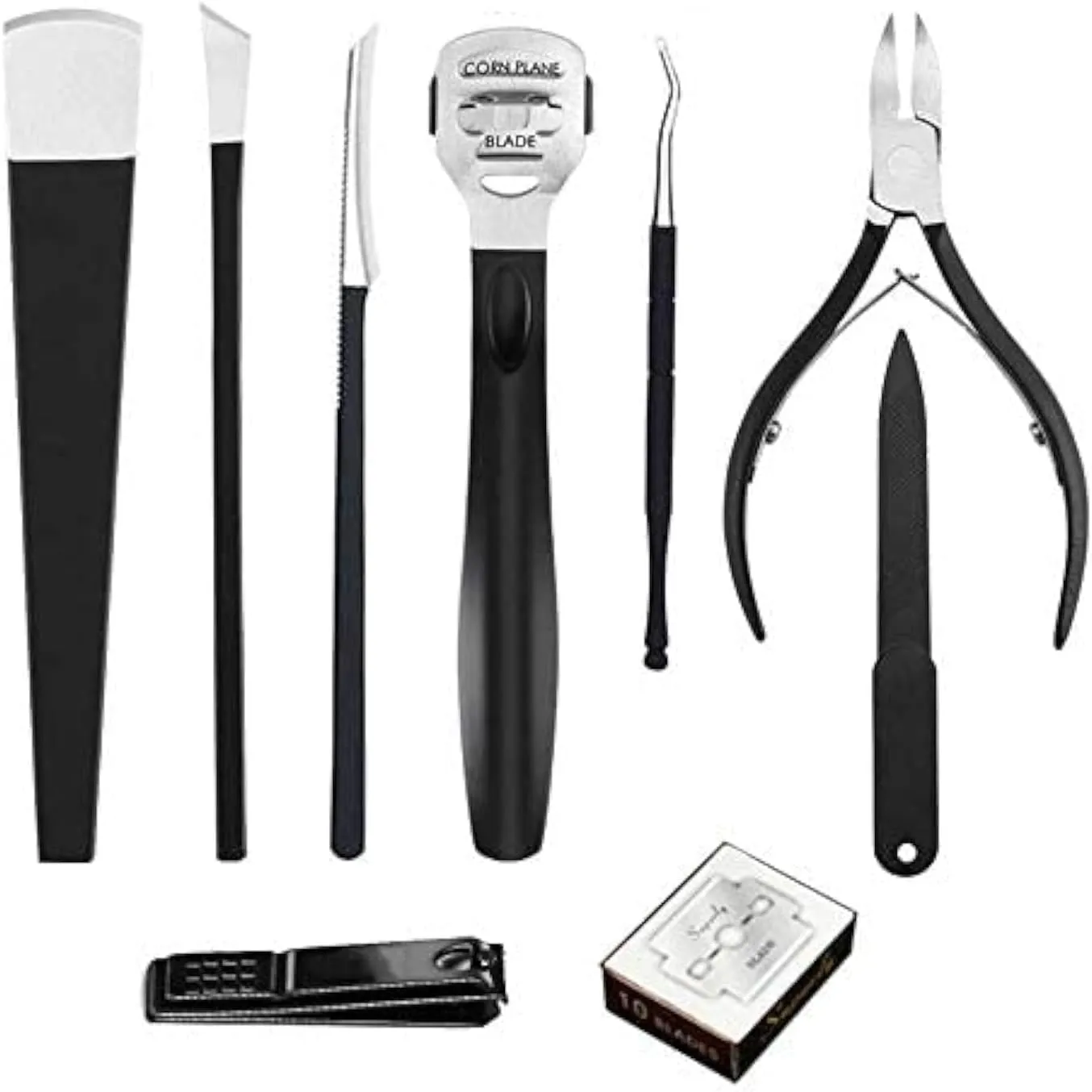 Foot Care Pedicure Callus Shaver Hard Skin Remover 10 Blades Ingrown Toenail Tools Kit, Ingrown Toenail Removal Correction Clippers, Professional Pedicure Tools (Black)…