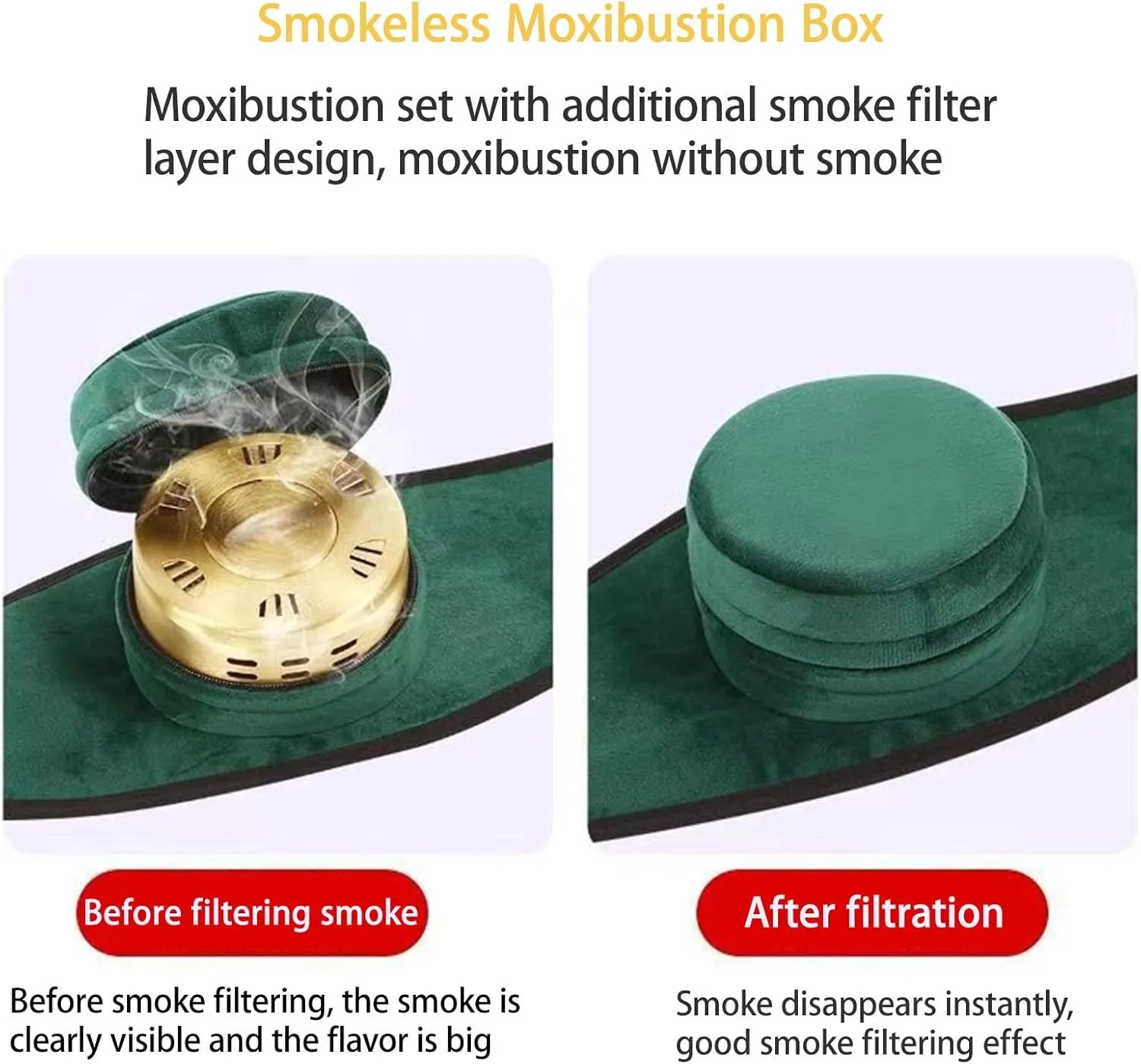 Foot Moxa Box Follow Your Body Moxibustion Box Shoes Smokeless Cloth Cover Copper Box Home Use Foot Soles Moxibustion Instruments(Green Copper Box kit B)