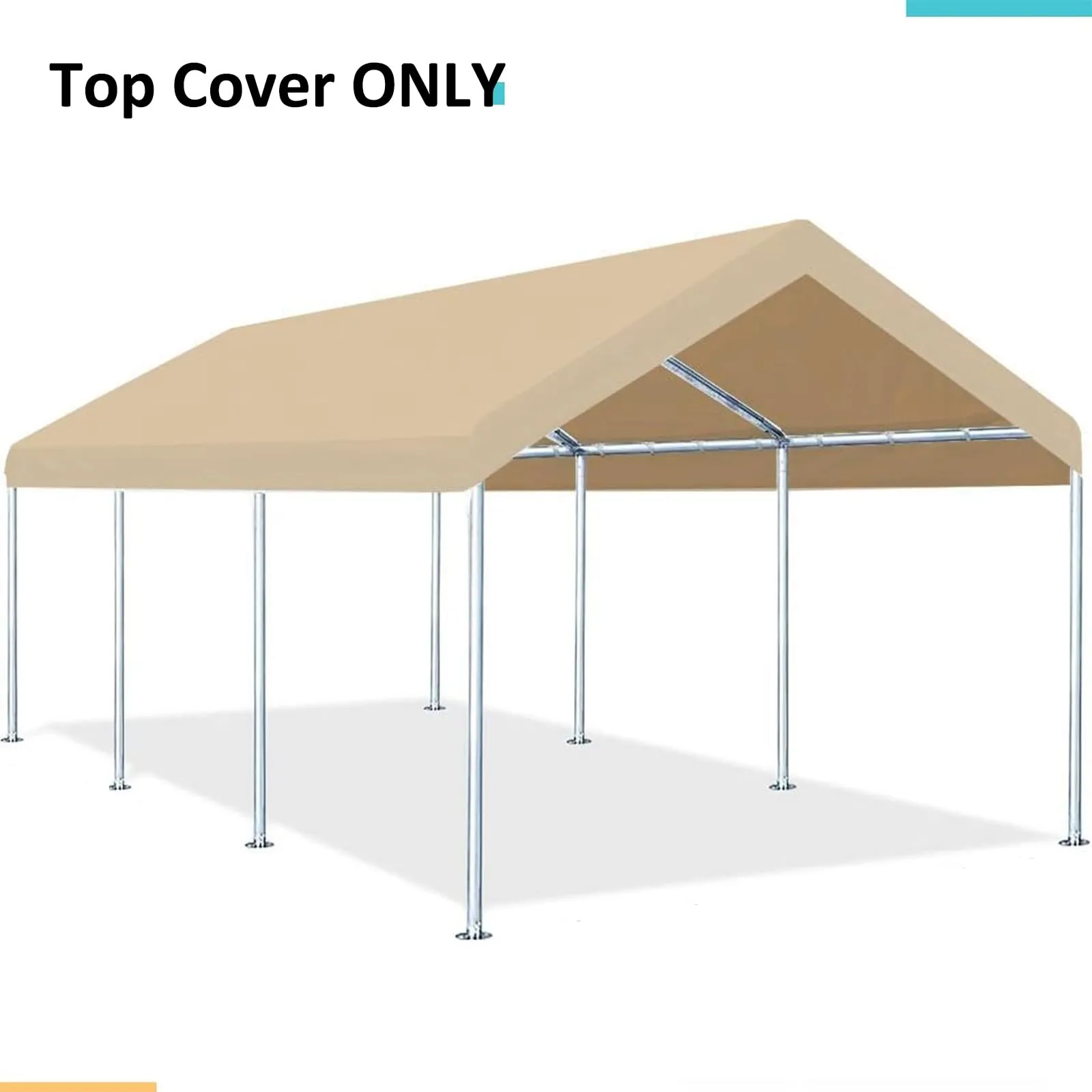 FORALEBEN Carport Replacement Canopy Cover for 10' x 20' Car Tent Top Garage Shelter Cover Tarp with Ball Bungees (Only Top Cover, Frame Not Include) Ginger