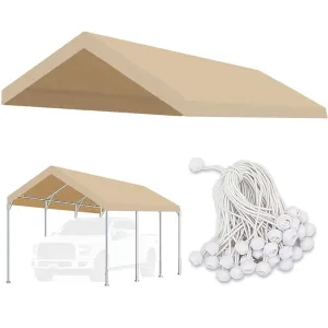 FORALEBEN Carport Replacement Canopy Cover for 10' x 20' Car Tent Top Garage Shelter Cover Tarp with Ball Bungees (Only Top Cover, Frame Not Include) Ginger