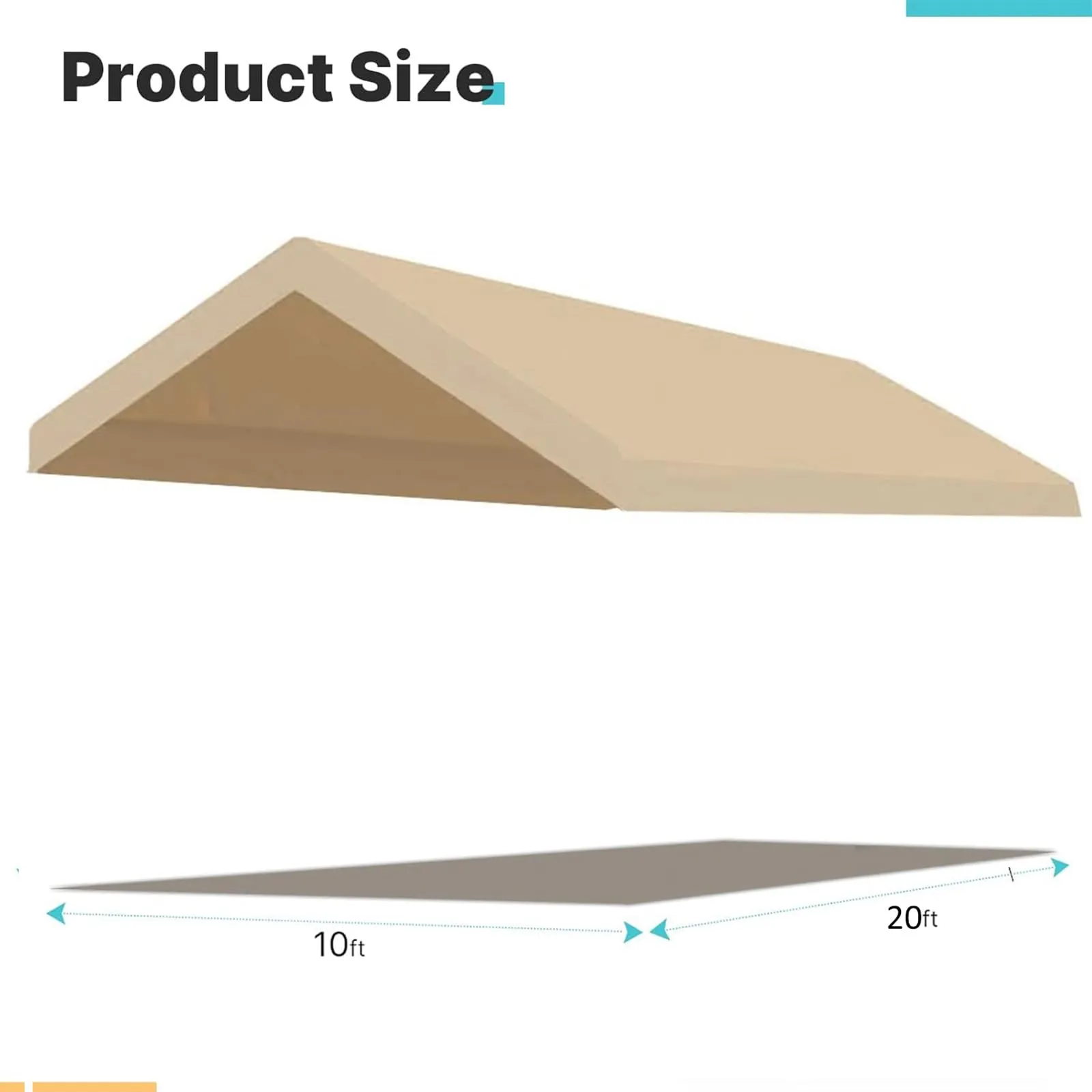 FORALEBEN Carport Replacement Canopy Cover for 10' x 20' Car Tent Top Garage Shelter Cover Tarp with Ball Bungees (Only Top Cover, Frame Not Include) Ginger