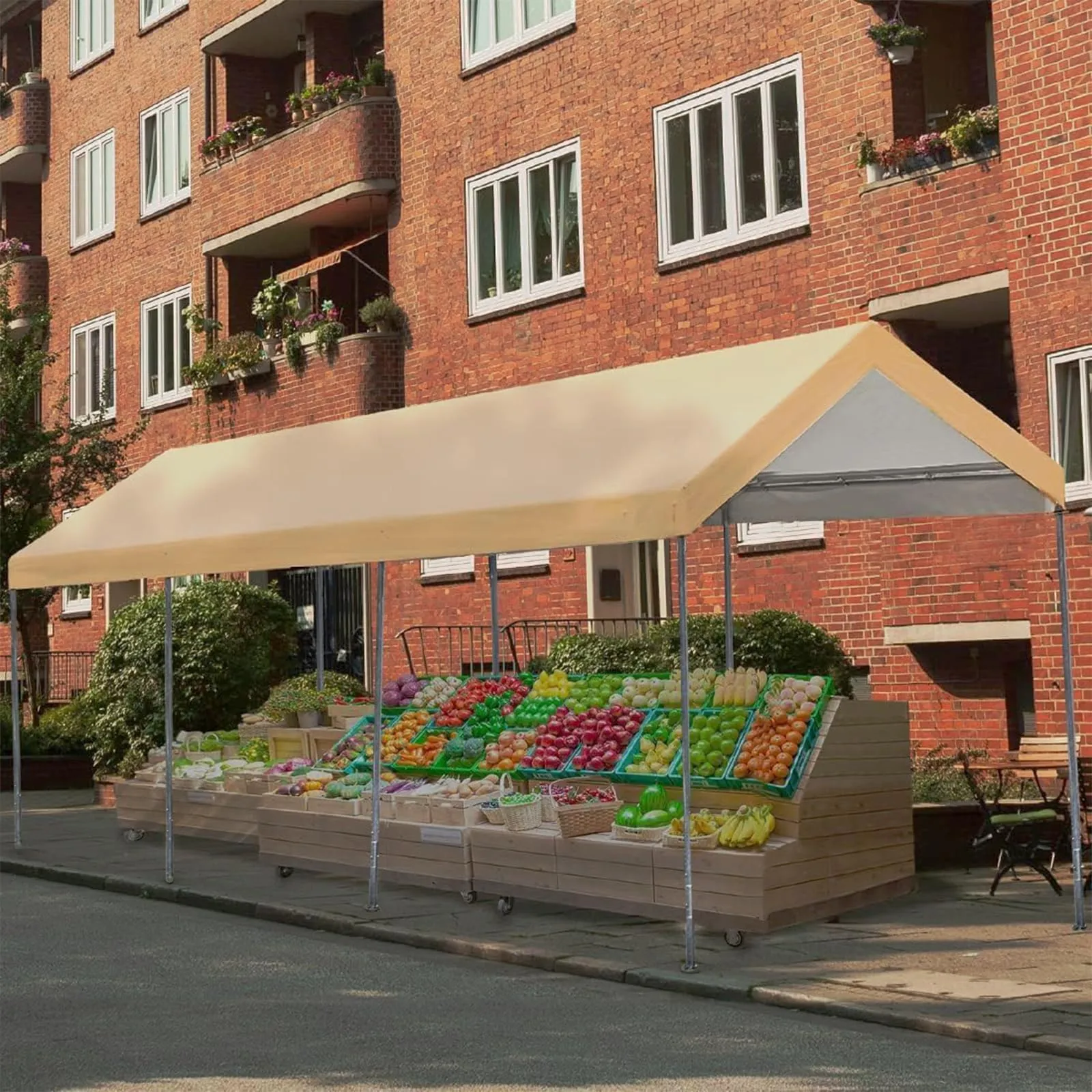 FORALEBEN Carport Replacement Canopy Cover for 10' x 20' Car Tent Top Garage Shelter Cover Tarp with Ball Bungees (Only Top Cover, Frame Not Include) Ginger
