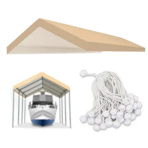 FORALEBEN Carport Replacement Canopy Cover for 12' x 20' Car Tent Top Garage Shelter Cover Tarp with Ball Bungees (Only Top Cover, Frame Not Include) (Beige, 12' x 20')