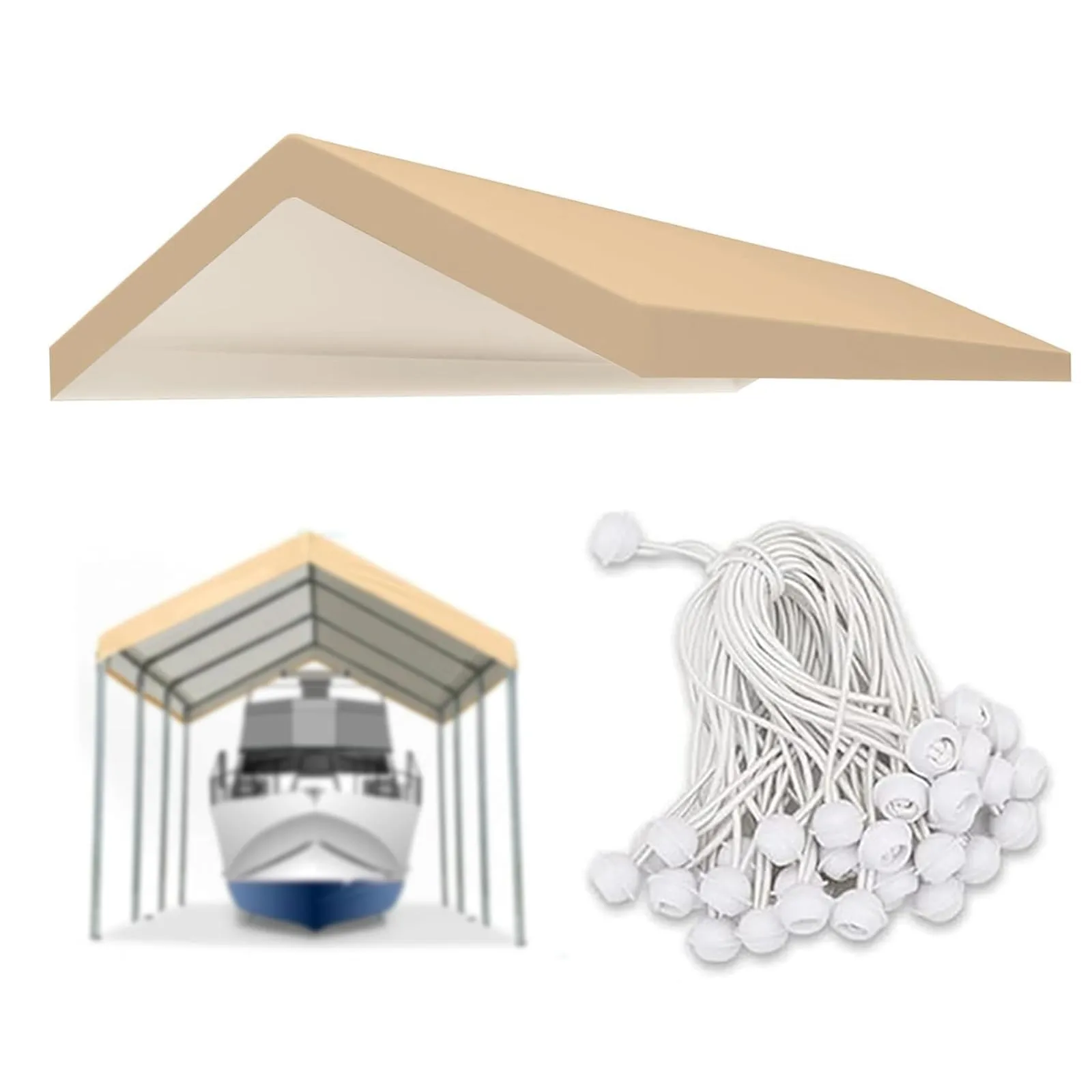 FORALEBEN Carport Replacement Canopy Cover for 12' x 20' Car Tent Top Garage Shelter Cover Tarp with Ball Bungees (Only Top Cover, Frame Not Include) (Beige, 12' x 20')
