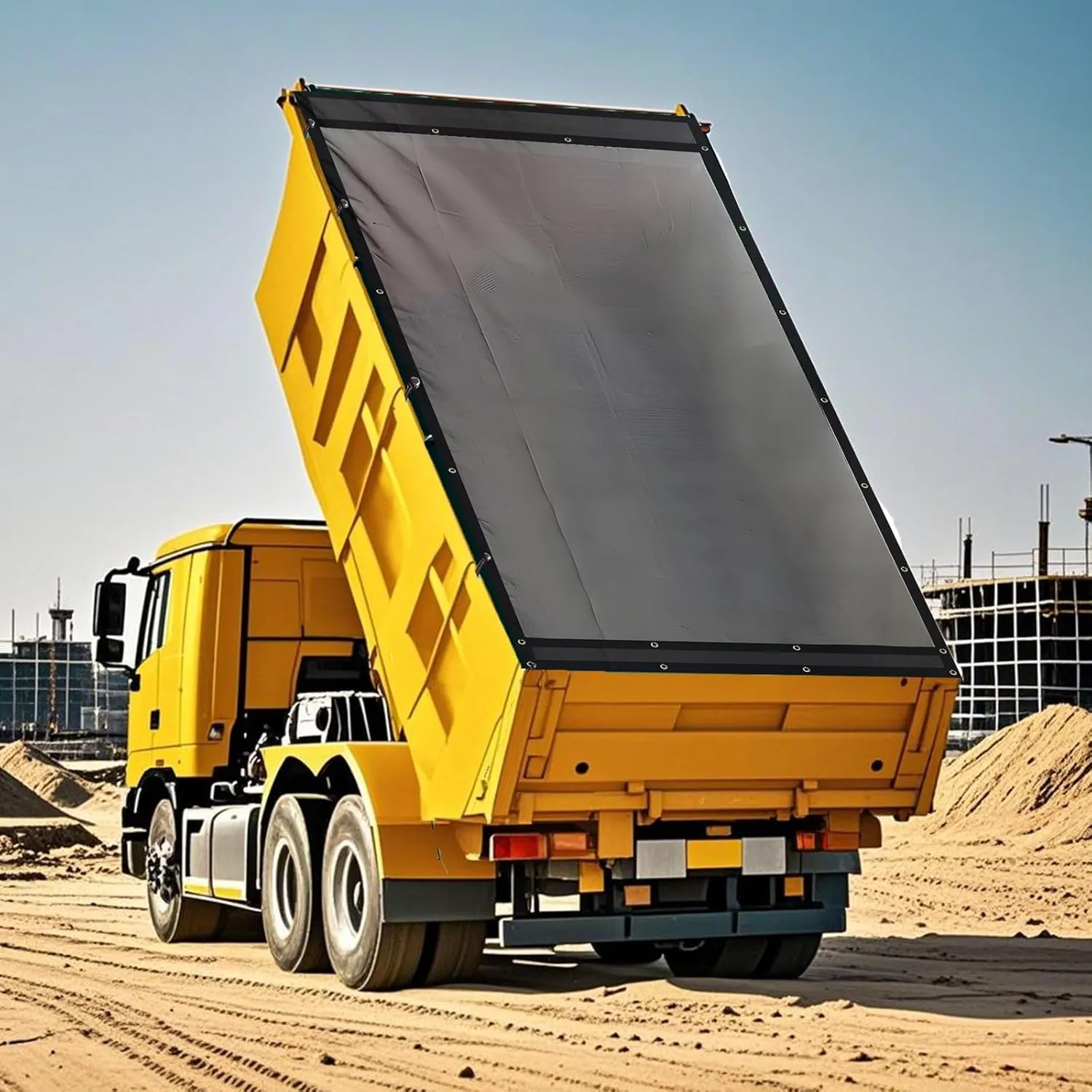 FoundGo 7' x 20' Dump Trailer Tarp [18oz] Heavy Duty Dump Truck Mesh Tarp with Grommets Vinyl Coated Waterproof Truck Cover with Double Pocket incl. 4X Elastic Rope