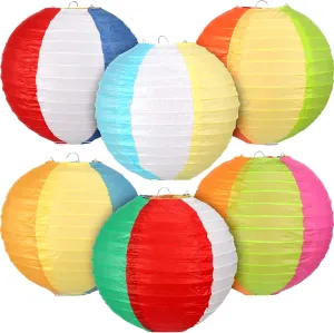Frienda 6 Pcs Summer Pool Party Decorations Beach Ball Paper Lanterns Colorful Hanging Paper Lanterns for Beach Birthday Outdoor Indoor Decoration