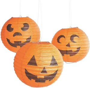 Fun Express - JacK-O'-Lantern Paper Lanterns (dz) for Halloween - Party Decor - Hanging Decor - Lanterns - Halloween - 12 Pieces