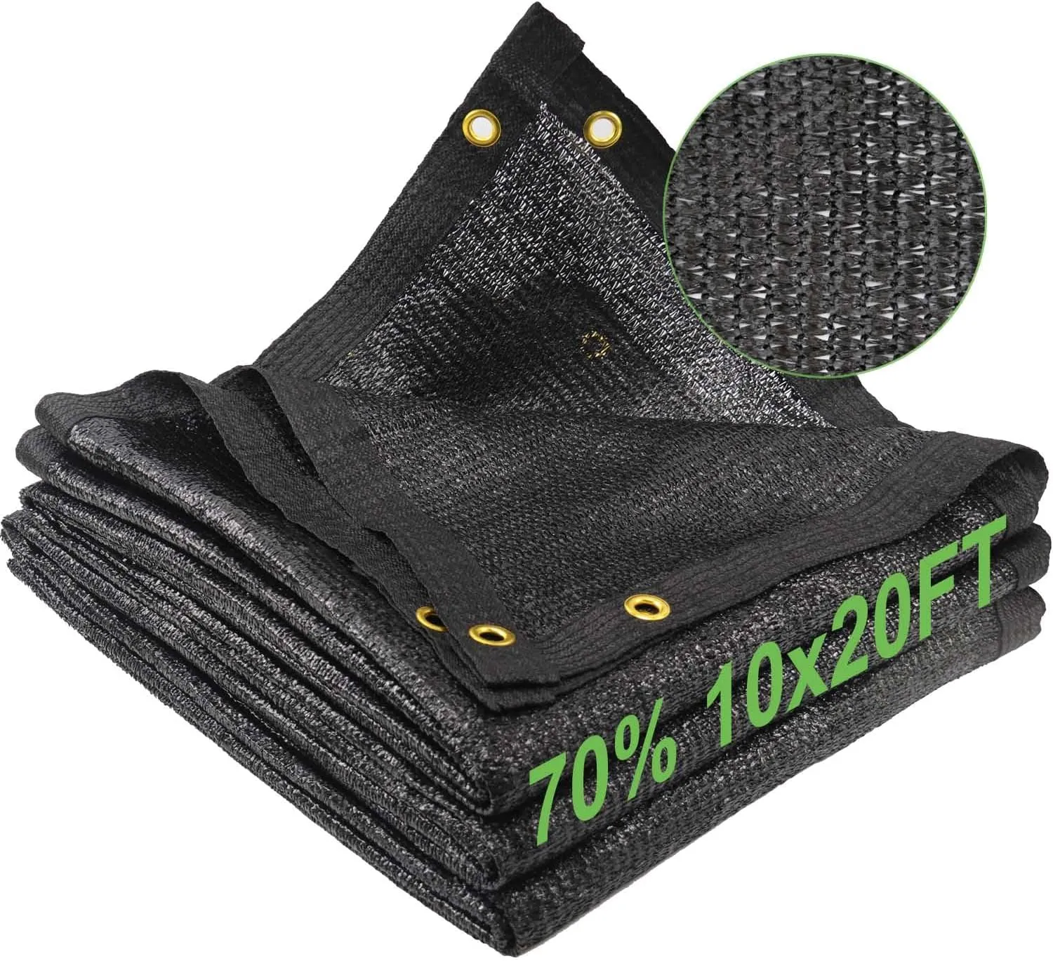 Garden 70% Shade Cloth, 10 x 20 FT Black Sun Shade Net, Mesh Sun Shade Tarp with Reinforced Brass Grommets, Sunblock Shade Cloths for Plants Cover, Greenhouse, Patio, Chicken Coop, Tomatoes