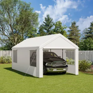 Gardesol Carport, 10' x 20' Heavy Duty Carport with Roll-up Ventilated Windows, Portable Garage with Removable Sidewalls & Doors for Car, Truck, Boat, Car Canopy with All-Season Tarp, White