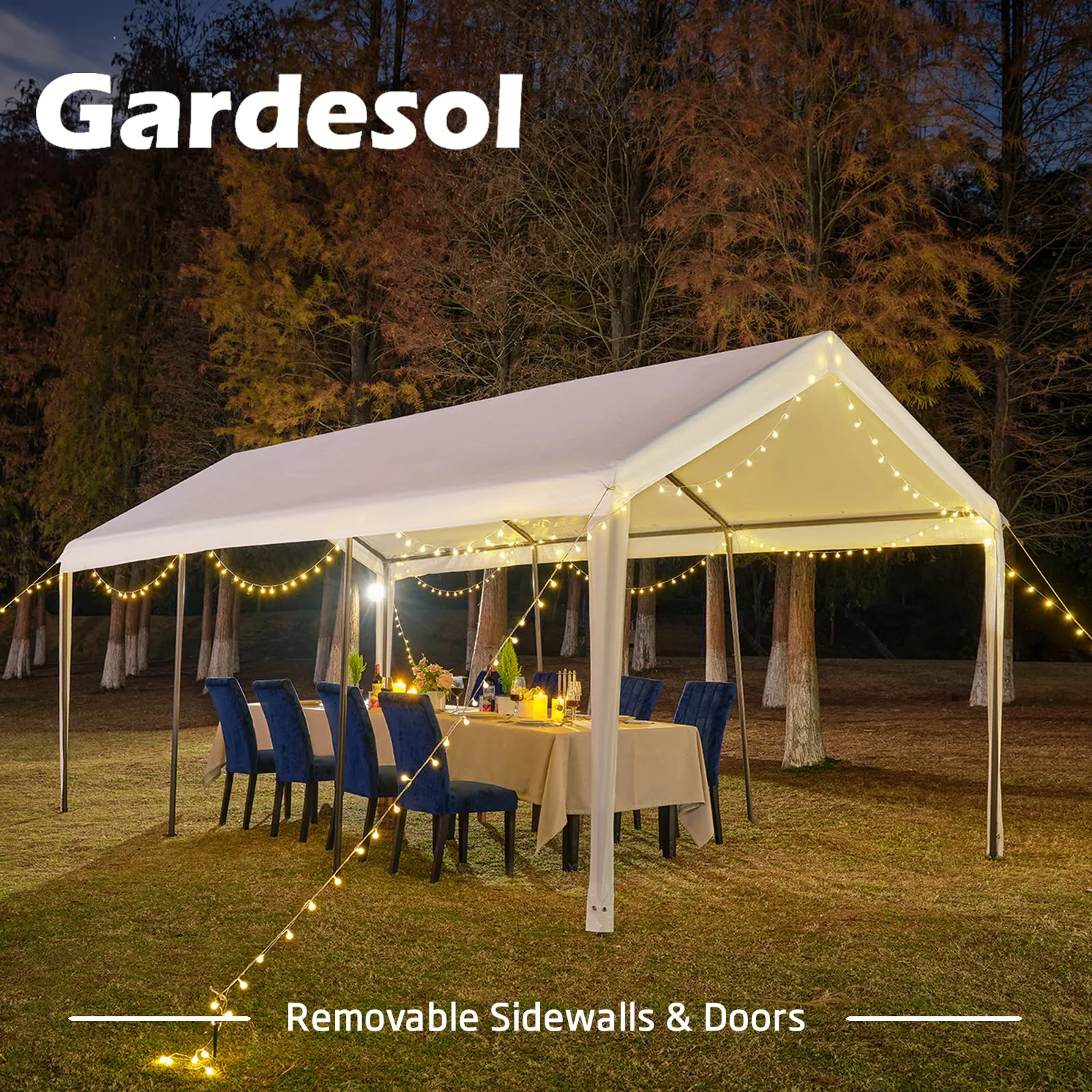 Gardesol Carport, 10' x 20' Heavy Duty Carport with Roll-up Ventilated Windows, Portable Garage with Removable Sidewalls & Doors for Car, Truck, Boat, Car Canopy with All-Season Tarp, White