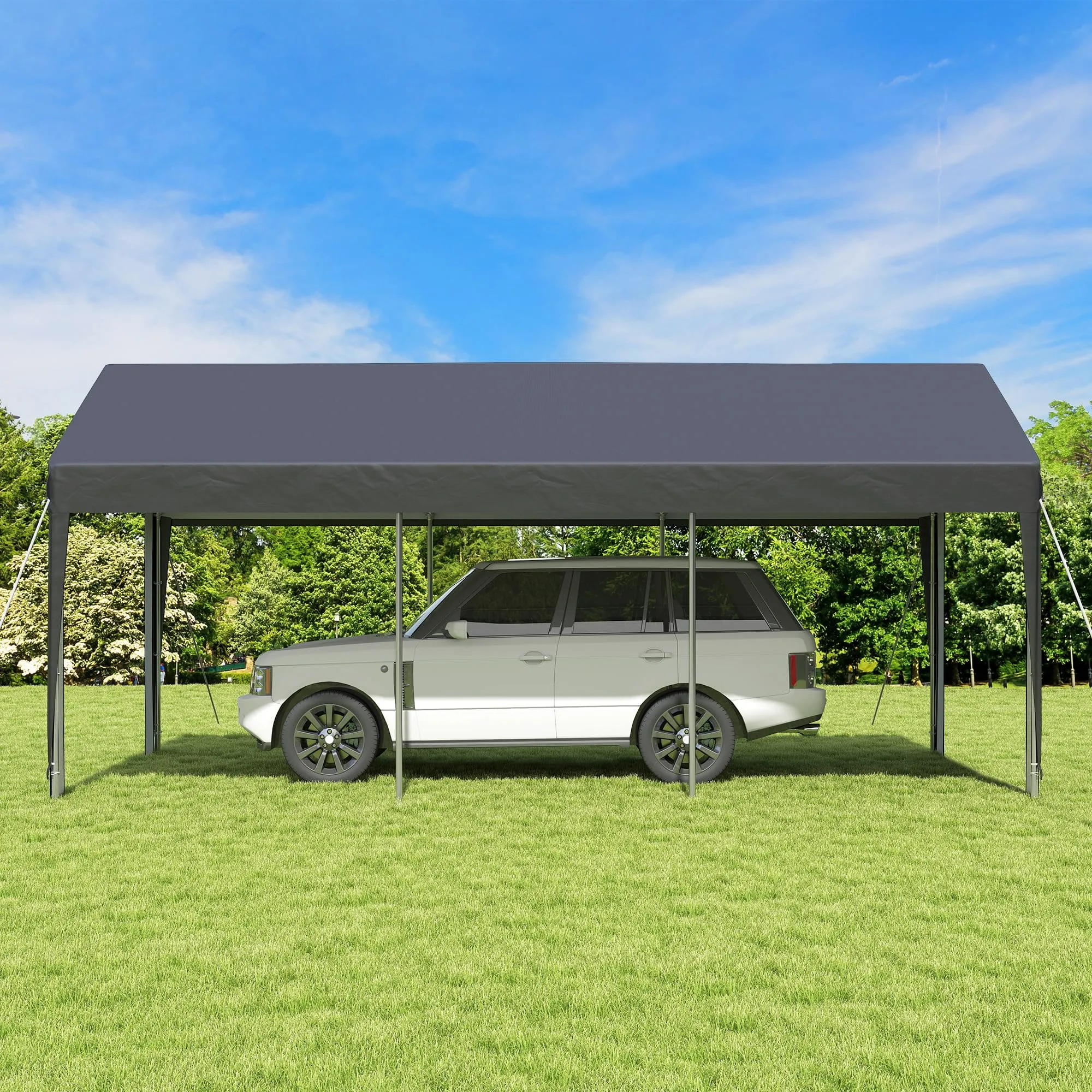 GARTOO Upgrade 12' x 20' Heavy Duty Carport - Extra Large Outdoor Shelter with Roll-up Ventilated Windows & Side Doors, Portable Garage for Car Truck Auto Motorcycle Boat Outdoor Events Party, Gray