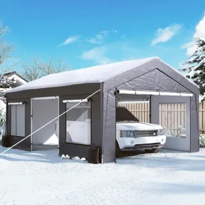 GARTOO Upgrade 12' x 20' Heavy Duty Carport - Extra Large Outdoor Shelter with Roll-up Ventilated Windows & Side Doors, Portable Garage for Car Truck Auto Motorcycle Boat Outdoor Events Party, Gray