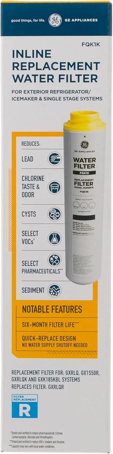 GE FQK1K Under Sink Water Filter | Replacement for Water Filtration System | Easy Install | Reduces Sediment, Rust & Other Impurities from Water | Replace Every 6 Months for Best Results | 1 Filter
