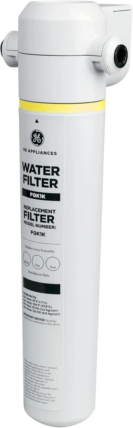 GE FQK1K Under Sink Water Filter | Replacement for Water Filtration System | Easy Install | Reduces Sediment, Rust & Other Impurities from Water | Replace Every 6 Months for Best Results | 1 Filter