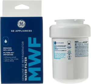 GE MWF Refrigerator Water Filter, Genuine Replacement Filter, Certified to Reduce Lead, Sulfur, and 50  Other Impurities, Replace Every 6 Months for Best Results, Pack of 1